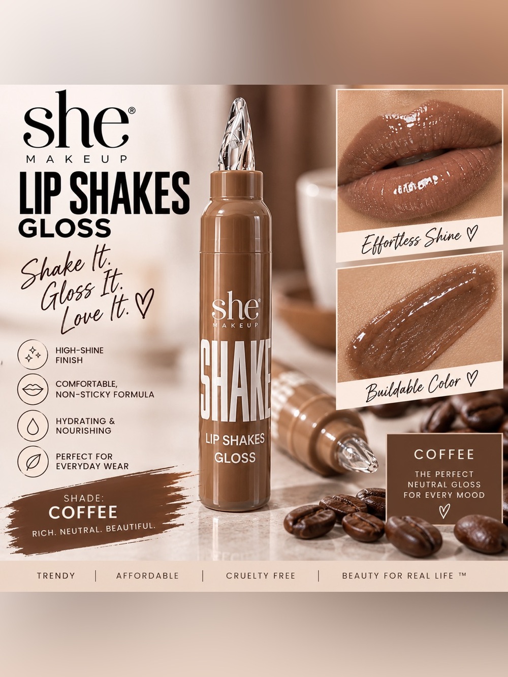 S.HE Makeup Lip Treatment Milkshakes Gloss β Coffee